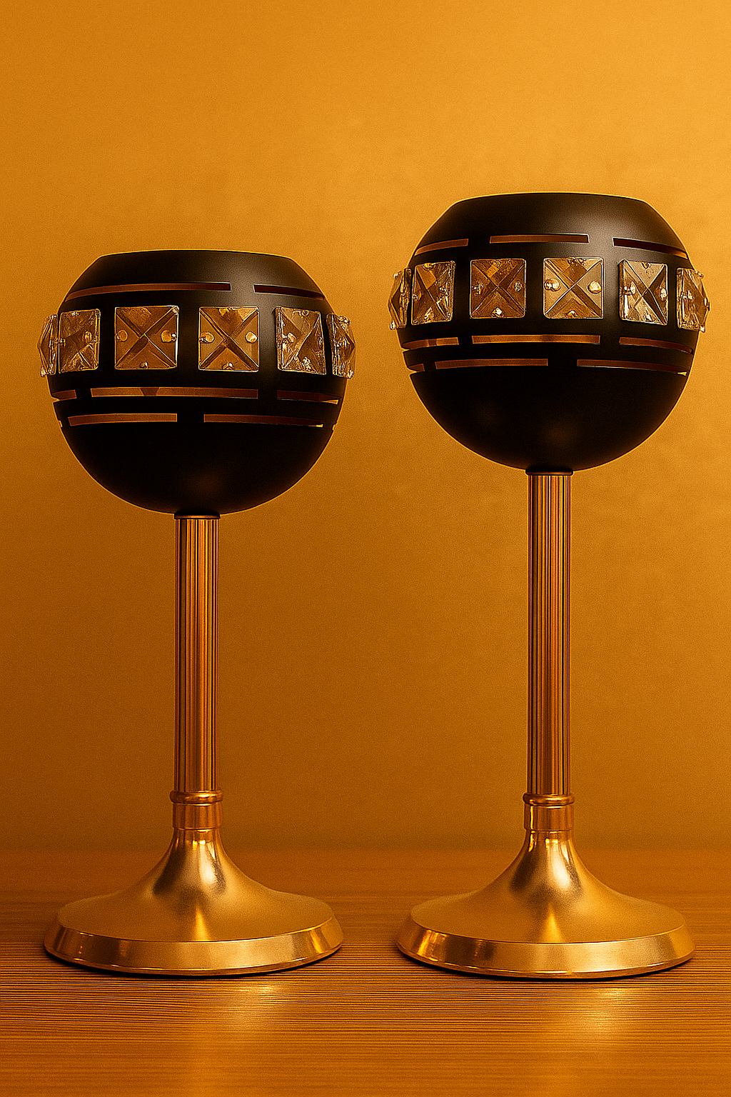 CRYSTAL EMBELLISHED SPHERICAL DECOR PIECES CANDLE STAND SET