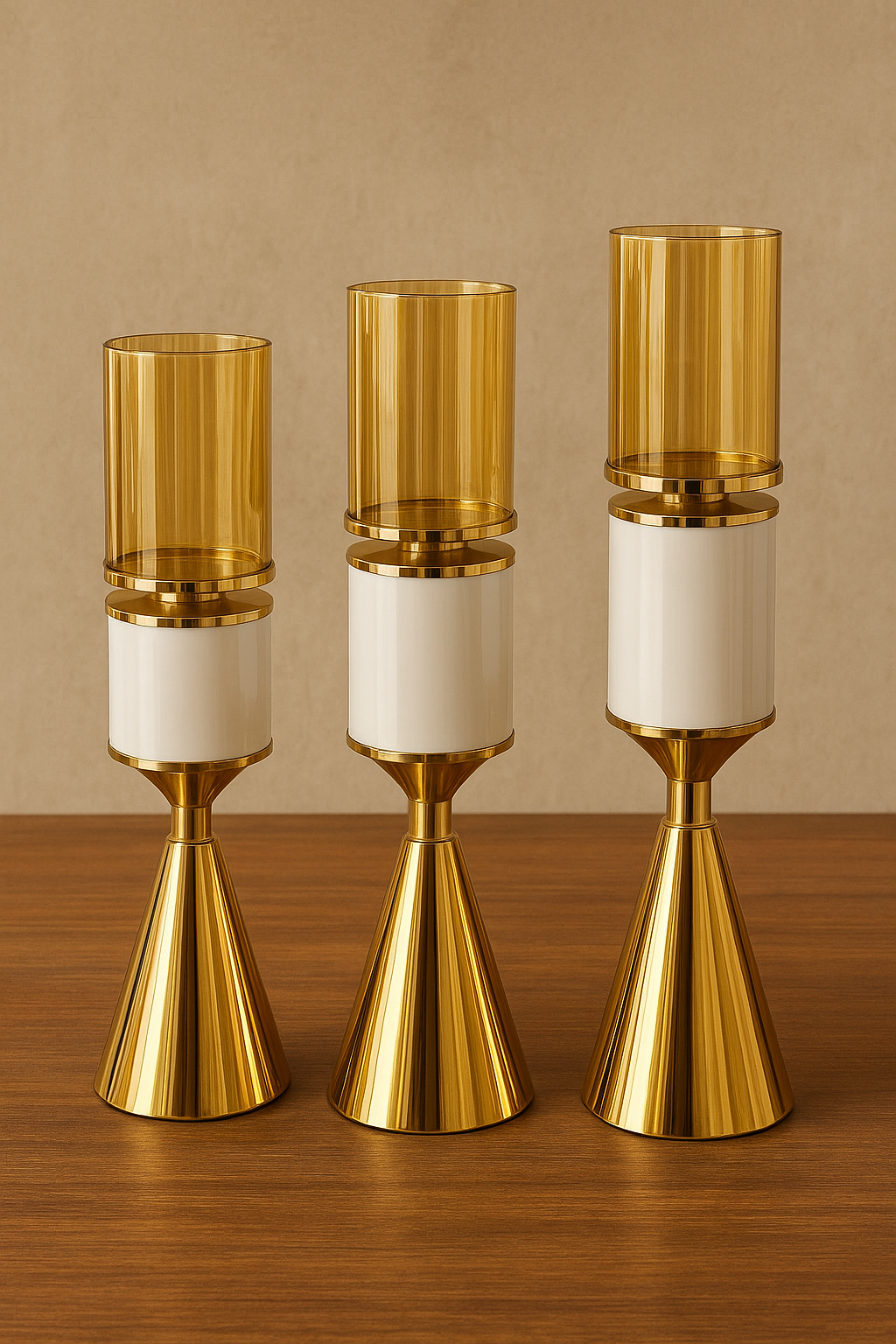 Modern Gold & White Candle Holders – Luxurious Decorative Set 3pcs