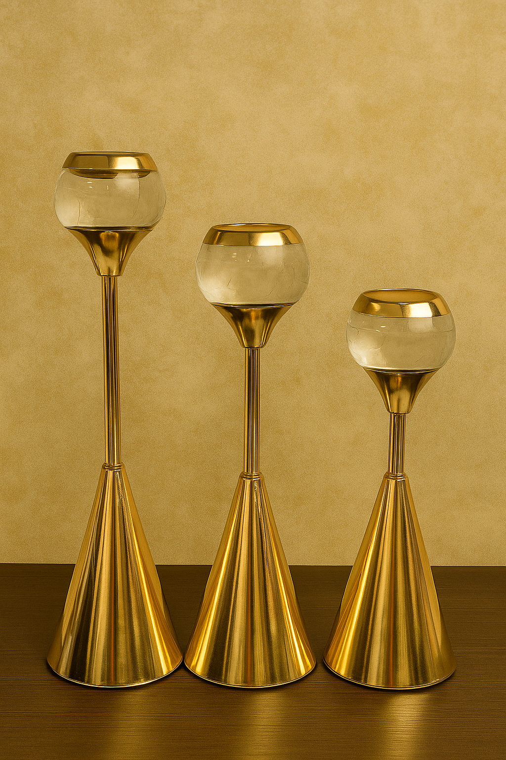 "Modern Golden Cone Candle Holder Collection 3 pieces