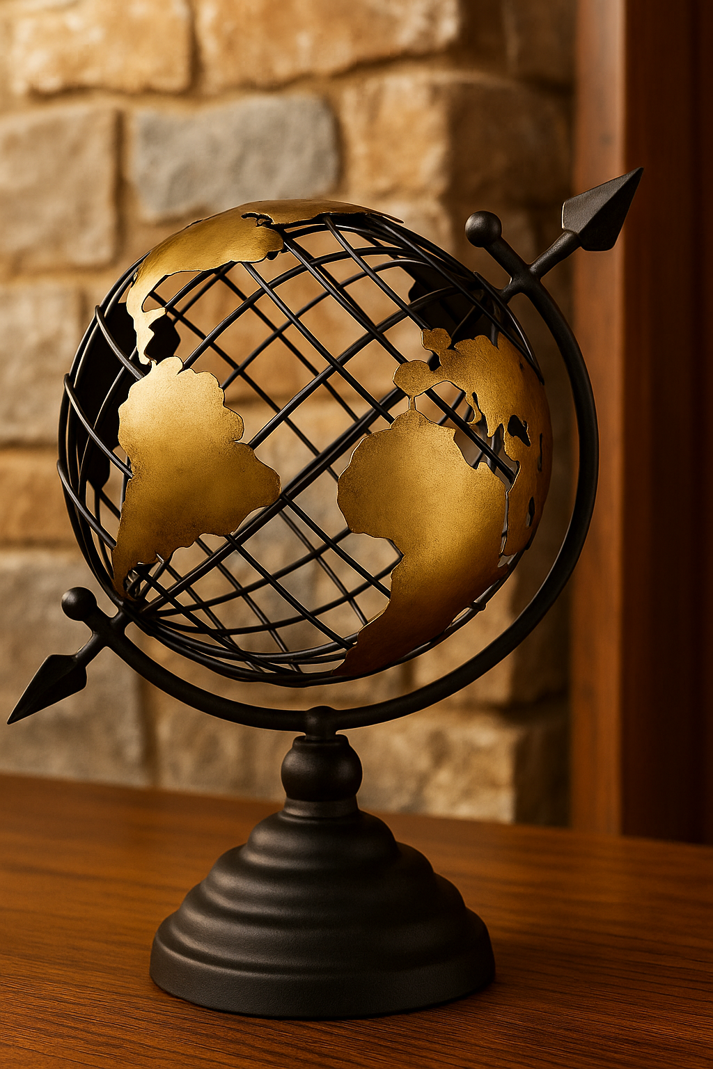 "Golden Atlas Metal Globe Decor"