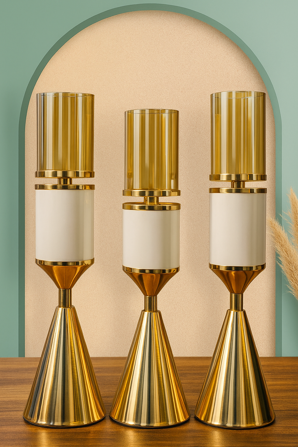 Modern Gold & White Candle Holders – Luxurious Decorative Set 3pcs