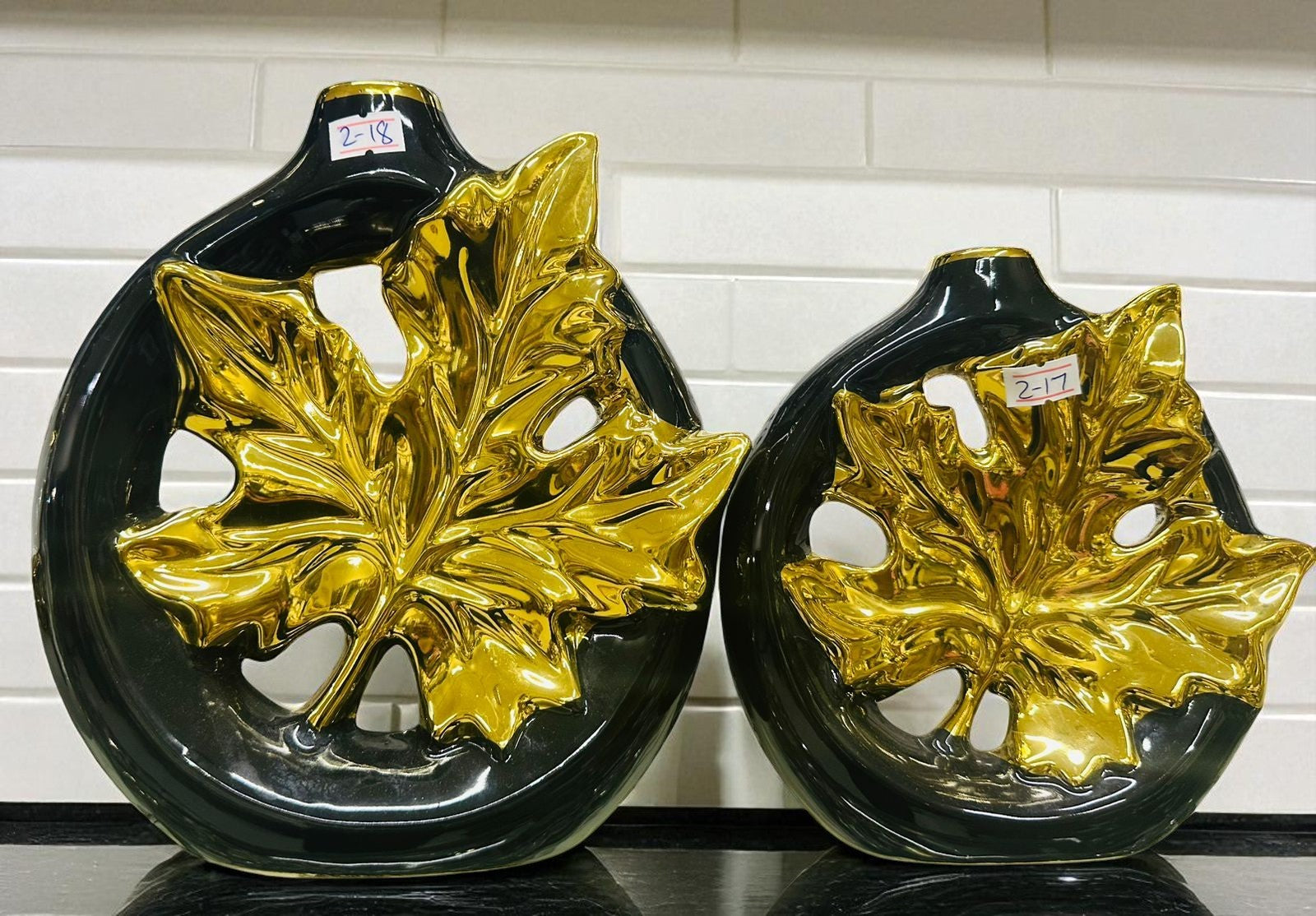GOLDEN LEAF SERENITY VASES SET