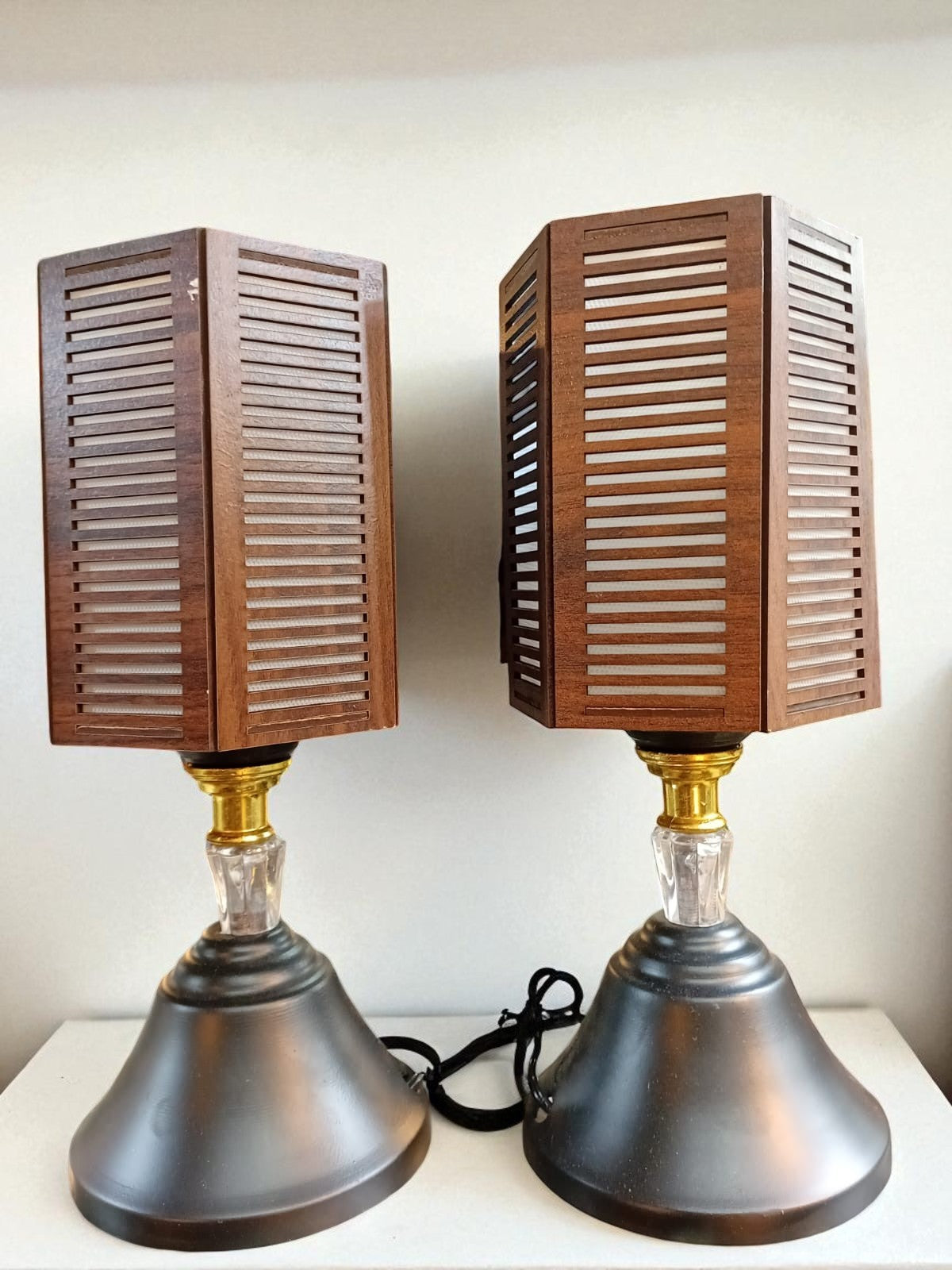 "Pair of Vintage-Style Wooden Table Lamps"