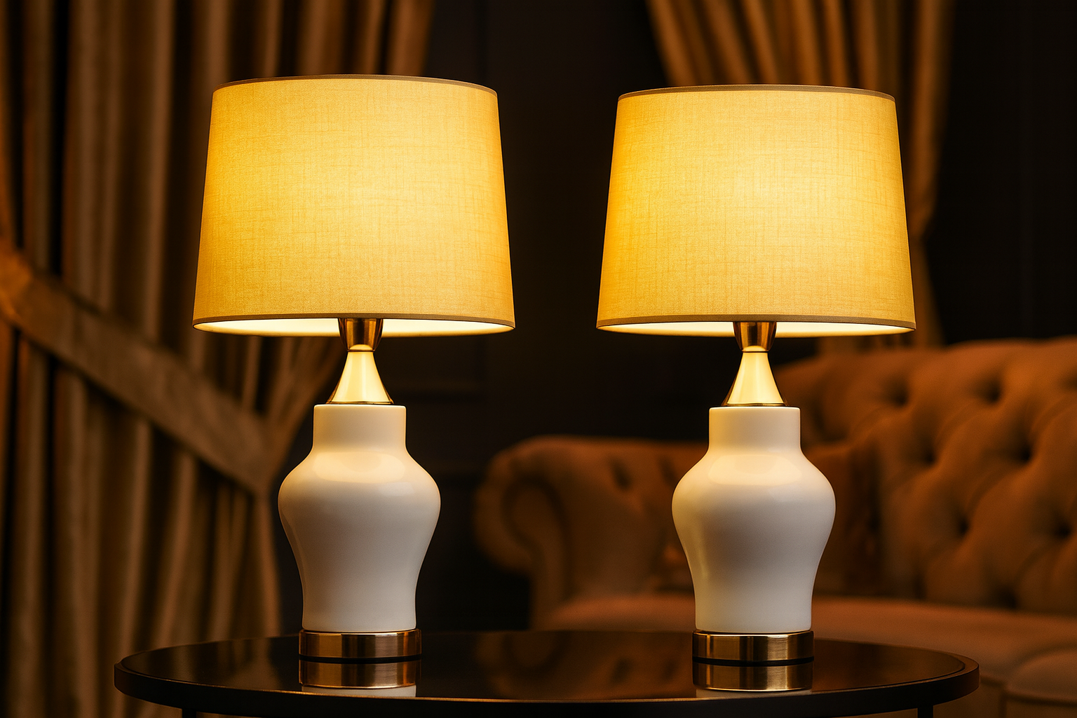 Royal Glow White & Gold Table Lamp Set