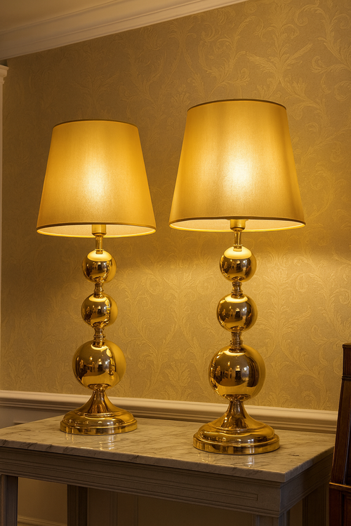 Golden Sphere Elegance Lamp Pair
