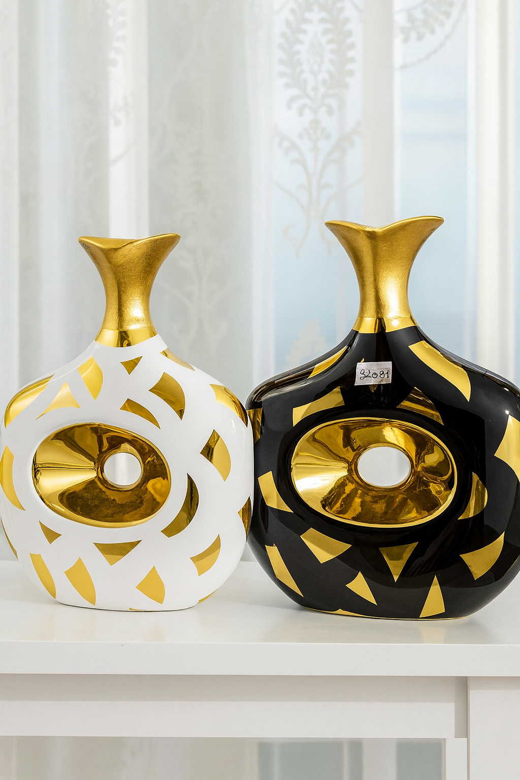 Luxury Black & White Gold Ceramic Vases
