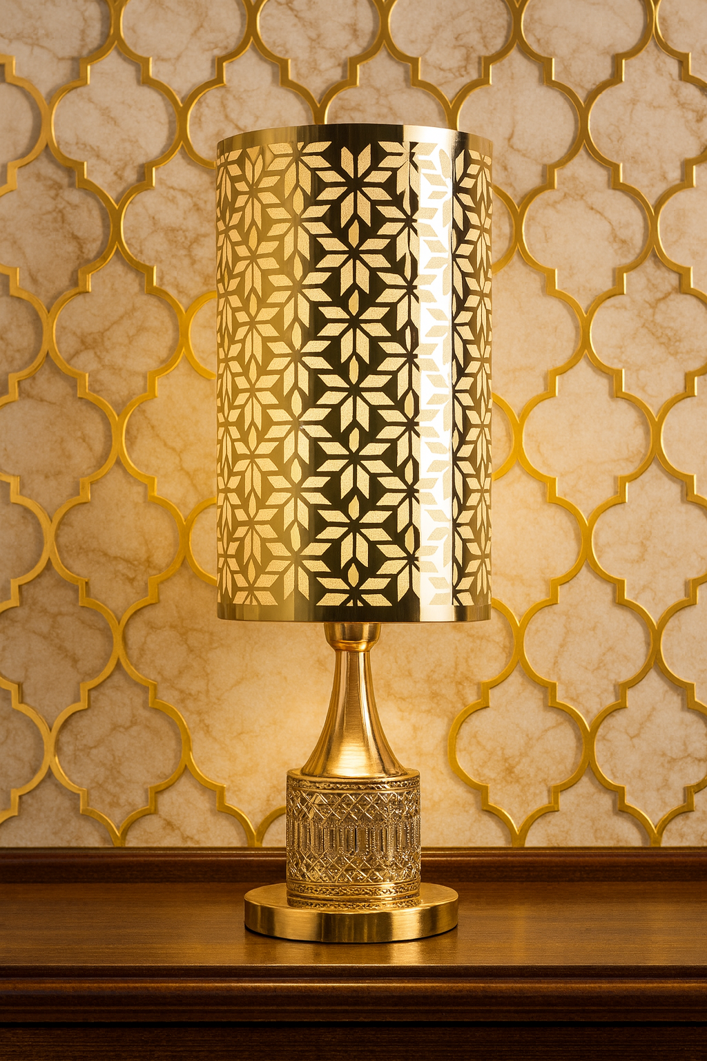 Luxury Geometric Pattern Table Lamp – Gold Finish
