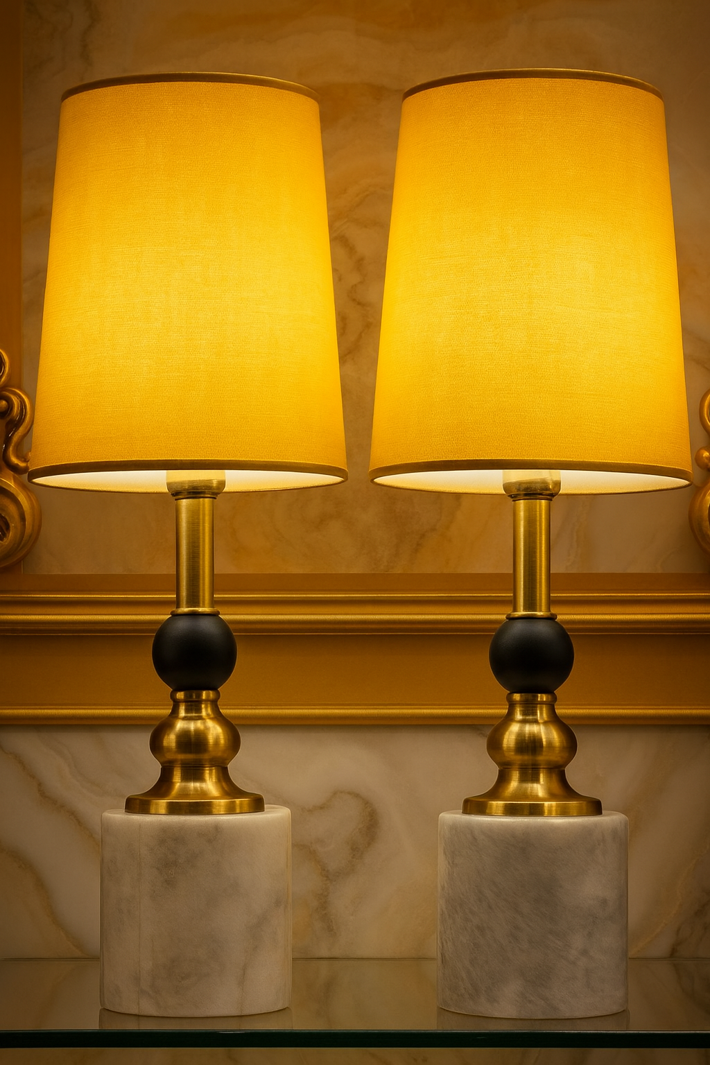 “Luxury Marble & Brass Table Lamp Duo”