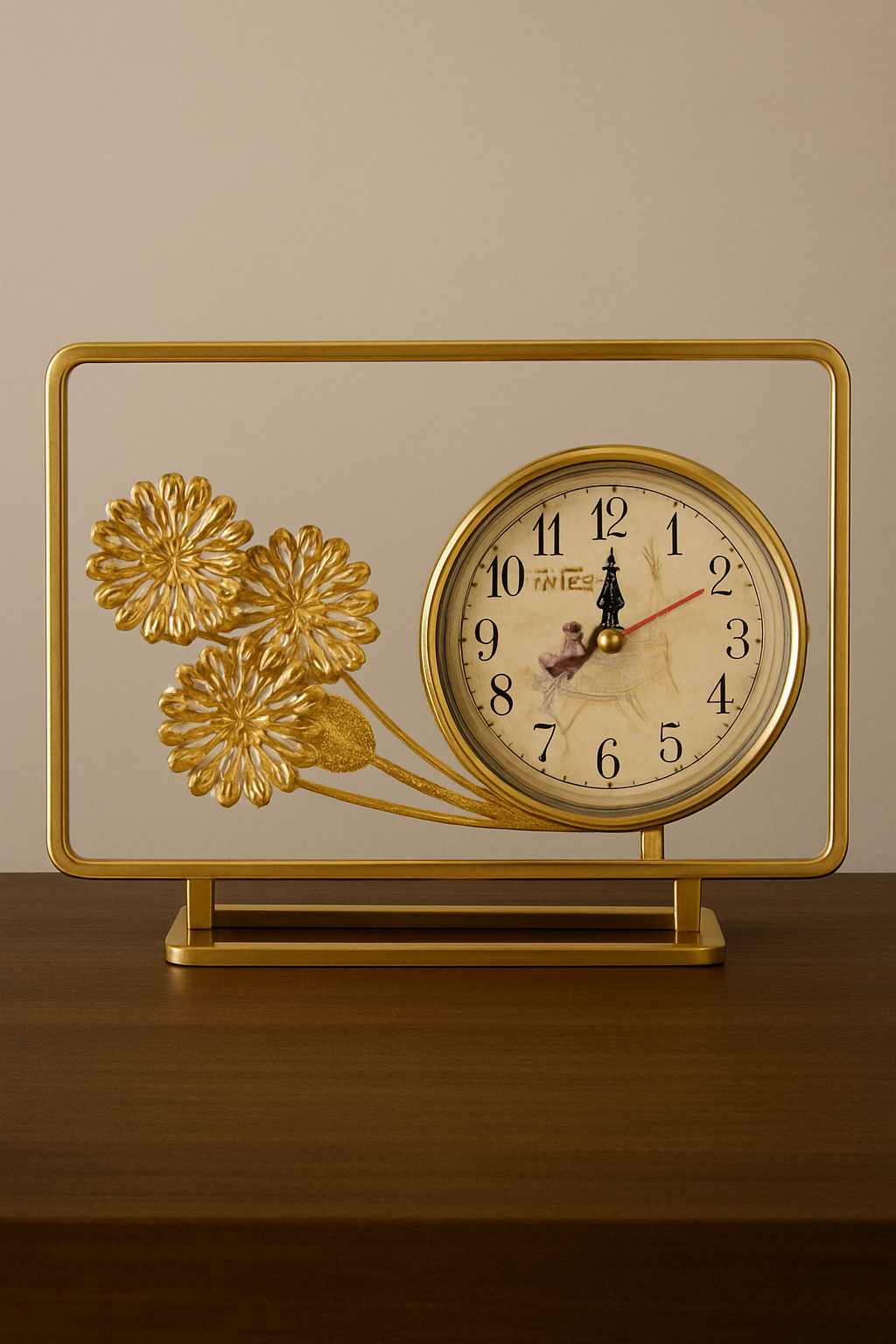 “Golden Floral Frame Table Clock”