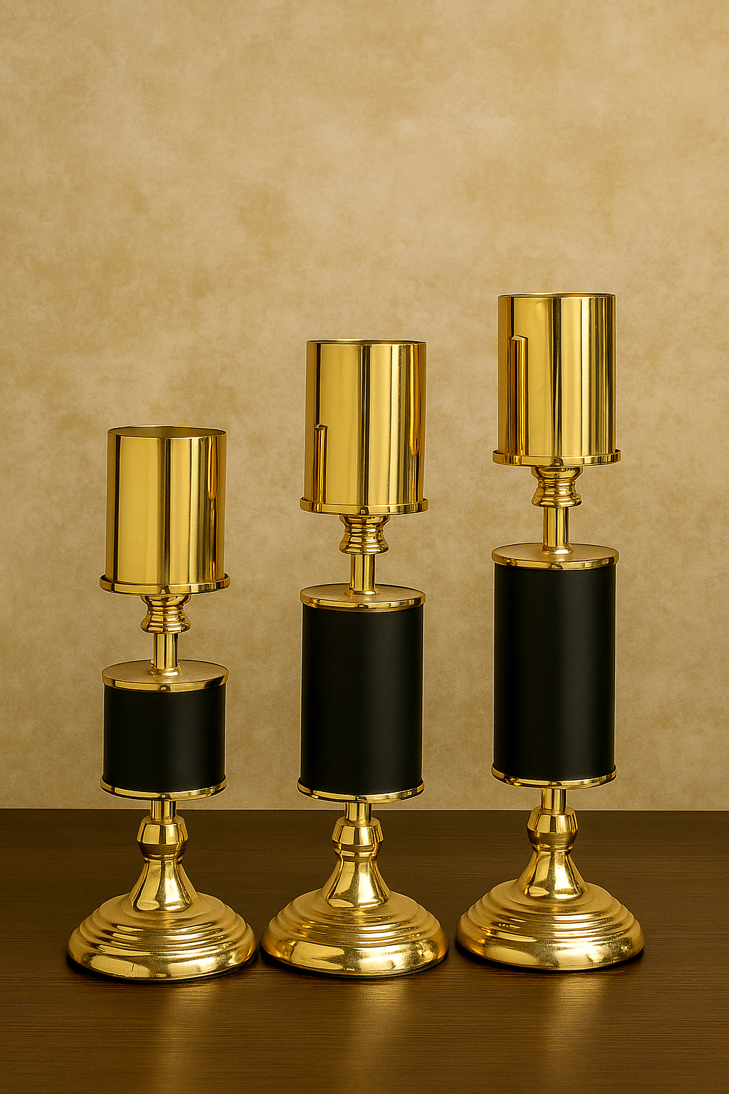 Luxury Gold & Black Candle Holder Set – Modern Decorative Centerpiece 3 pieces