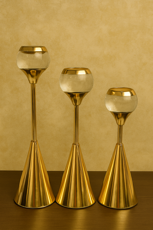 "Modern Golden Cone Candle Holder Collection 3 pieces