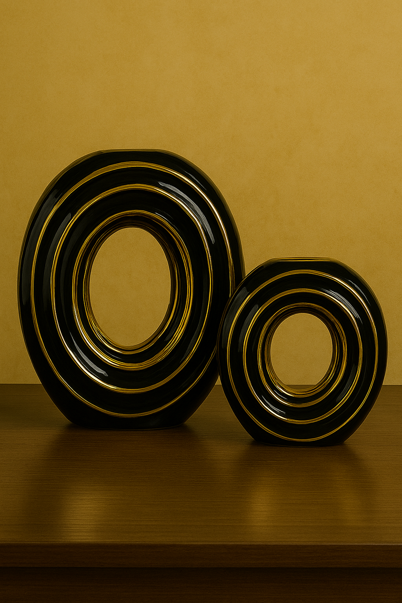 Luxury Black & Gold Abstract Vase Set of 2 pieces
