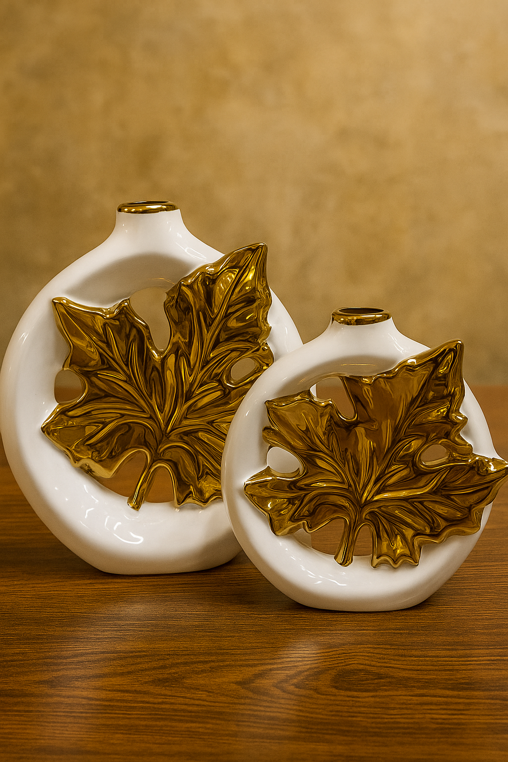 "Golden Leaf Ceramic Vase Set"