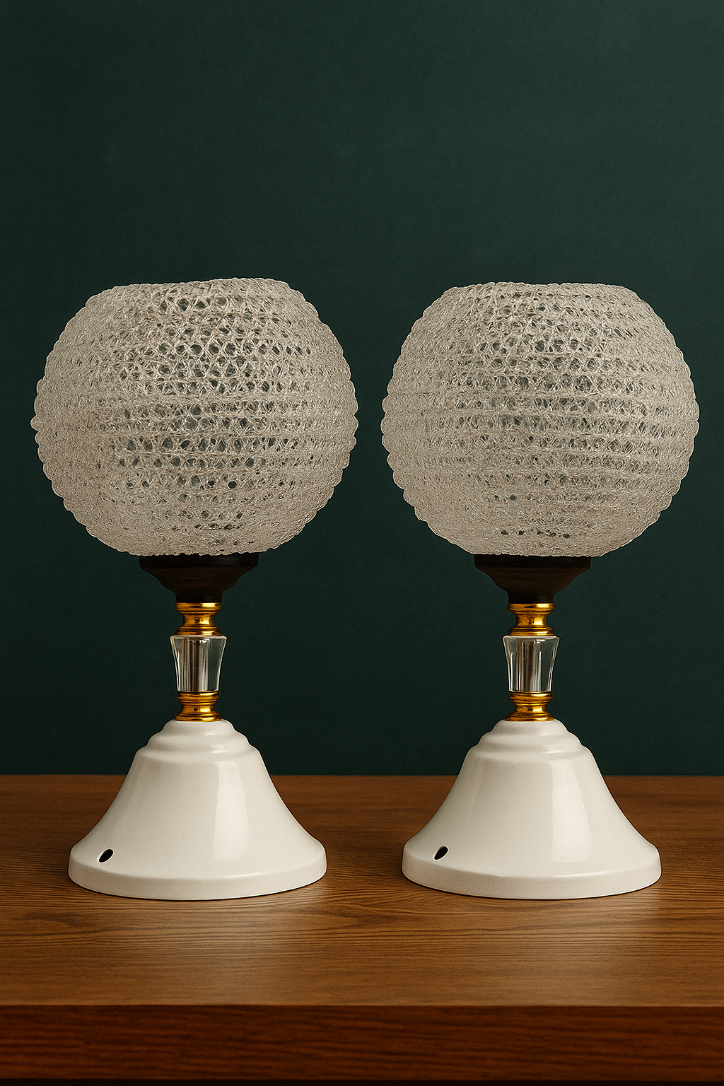 "Crystal Globe Table Lamps with Elegant White Base"