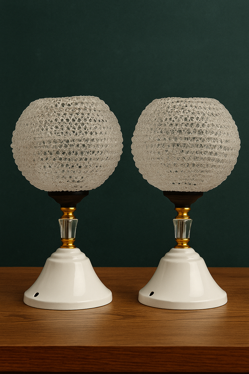 "Crystal Globe Table Lamps with Elegant White Base"
