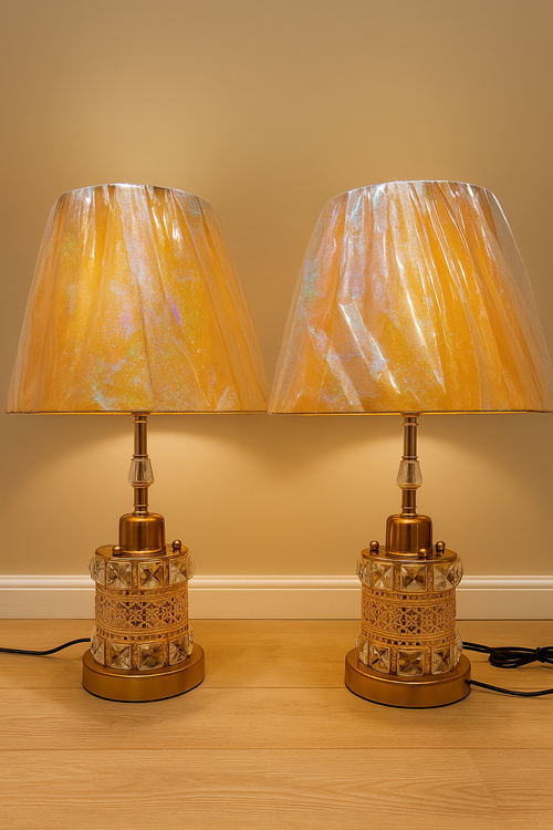 "Elegant Crystal Gold Table Lamps with Shimmering Shade"