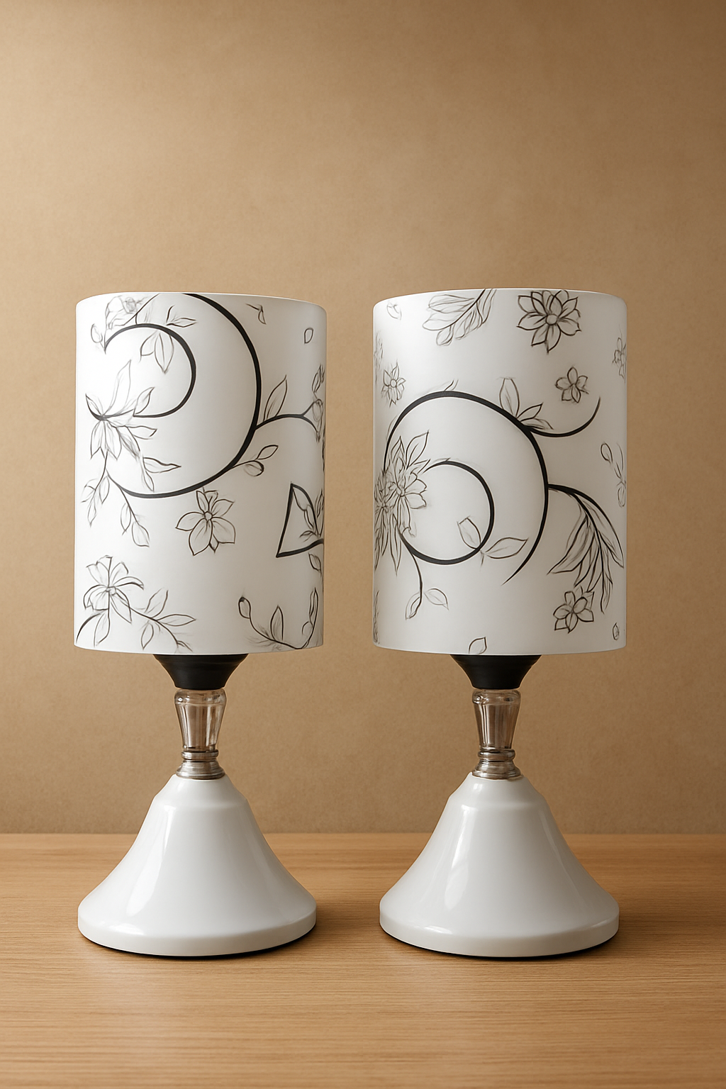 "Floral Frosted Glass Table Lamps with Elegant White Base"