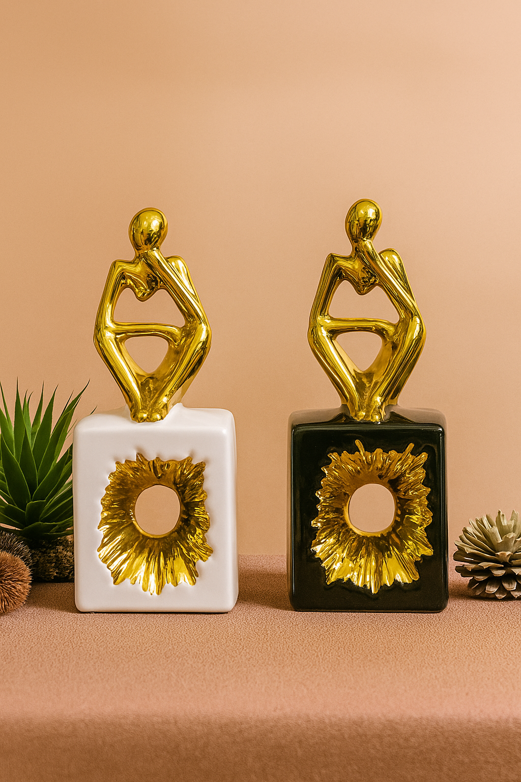 "Golden Abstract Thinker Figurines on Decorative Bases 1PC''