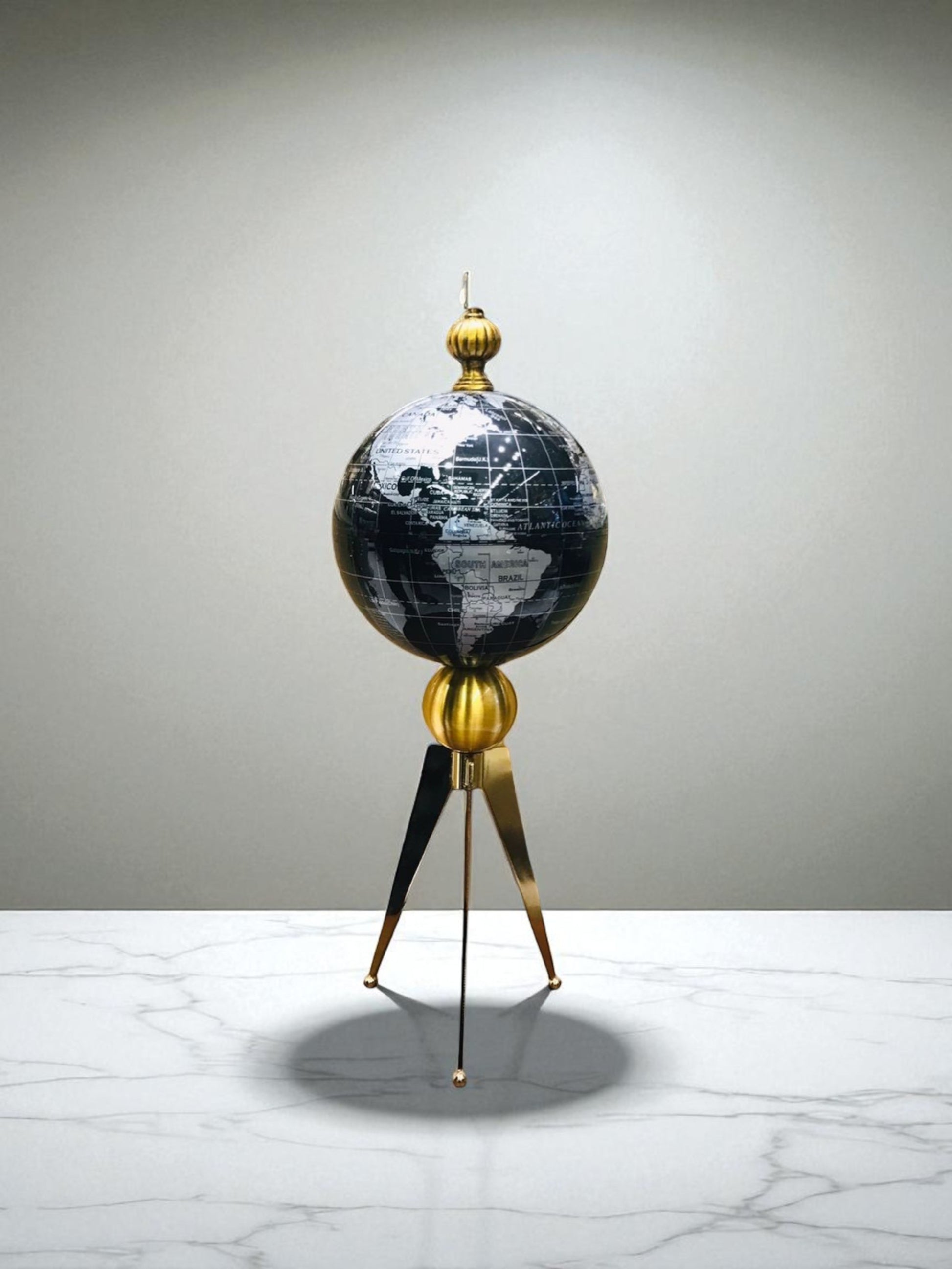 "Chic Black & Gold Tripod World Globe".