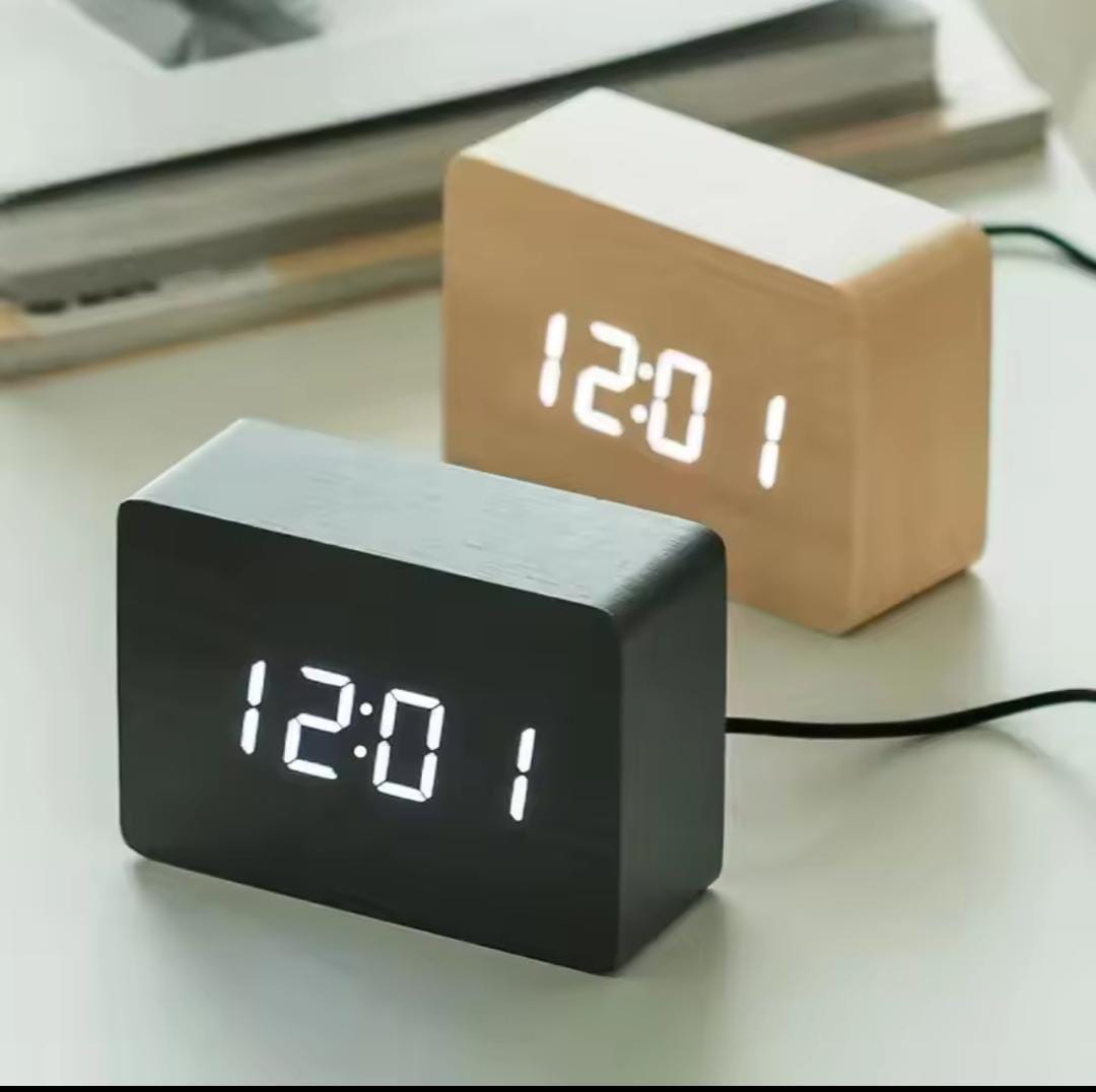 LED Wooden Alarm Clock Watch Table Voice Control Digital Wood Despertador Electronic Desktop USB/AAA Powered Clocks Table Decor