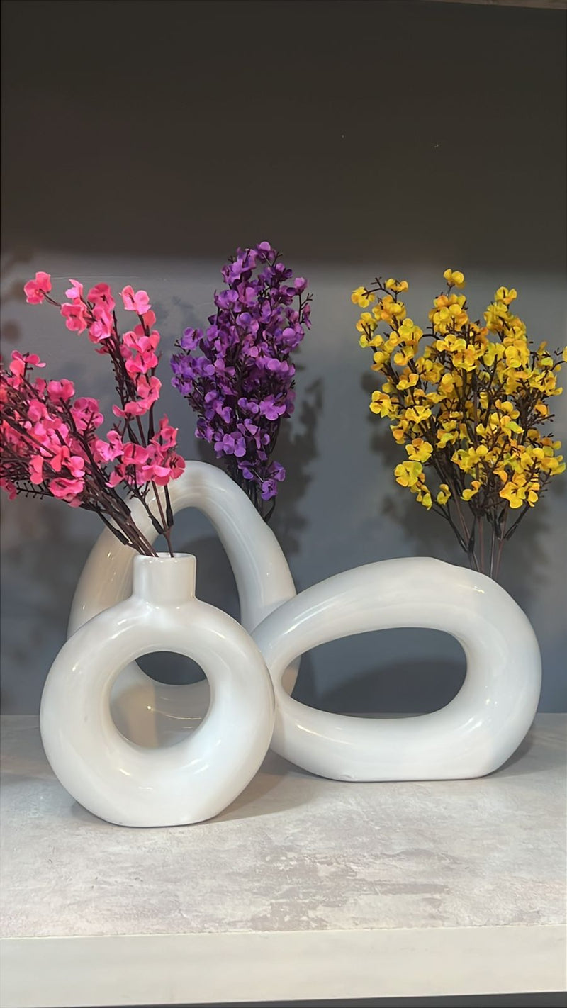 **"Modern White Ceramic Vase Set with flowers "
