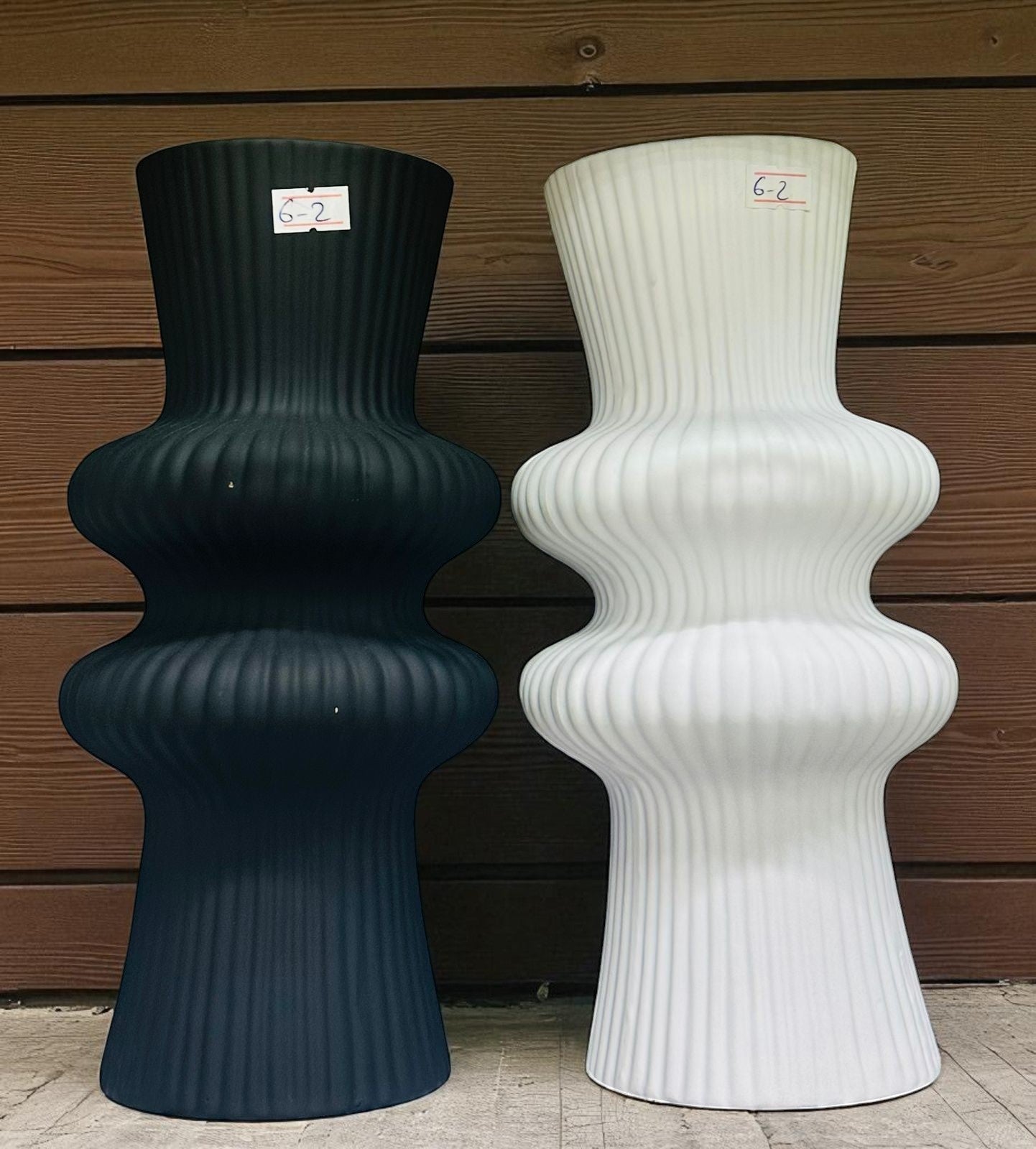 Modern Fluted Vases in Black and White,complete set