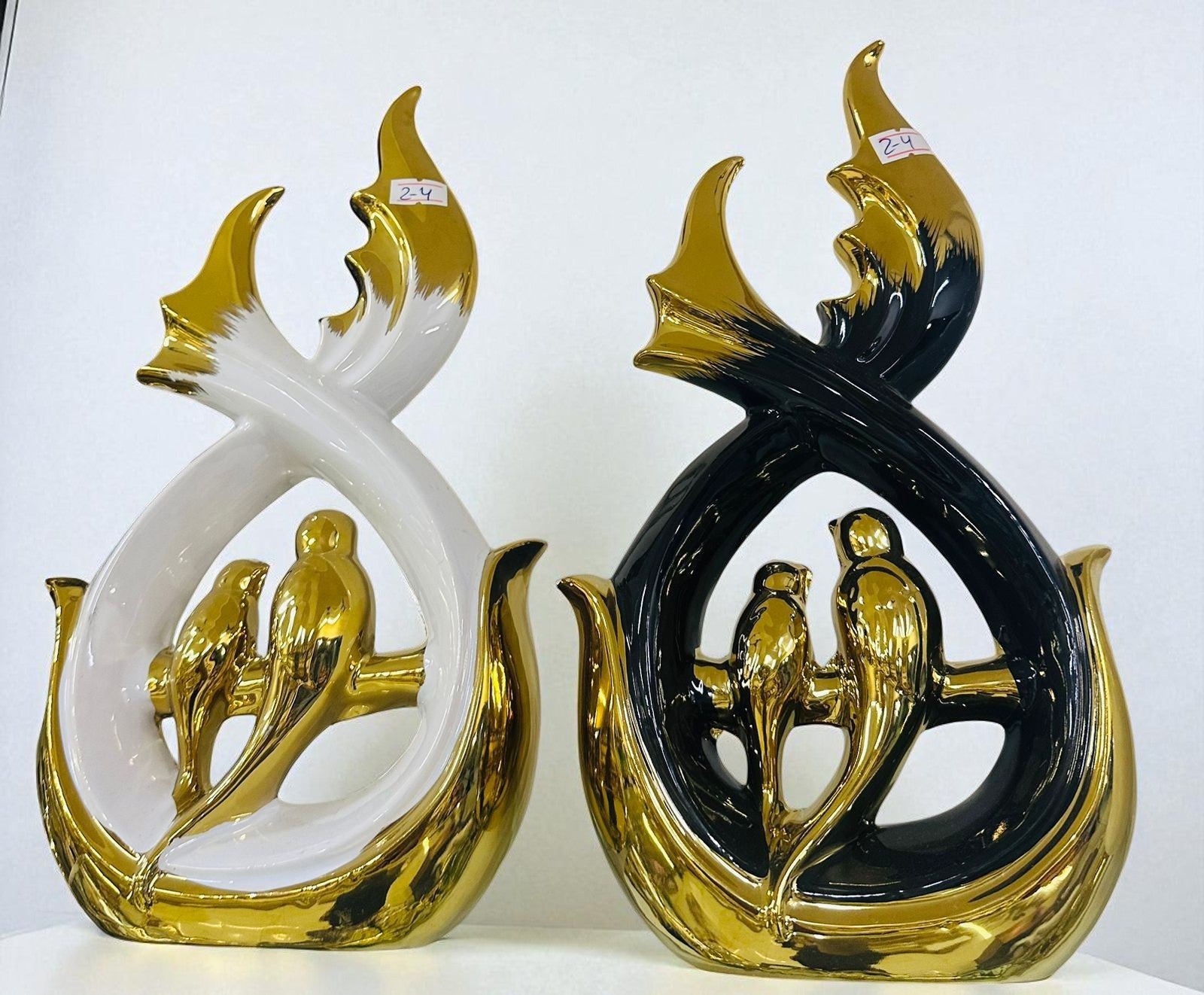 MODERN ABSTRACT ART CERAMIC STATUES WITH BIRD FIGURINES